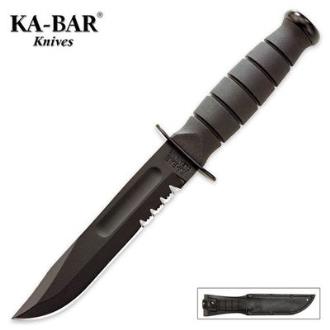 Ka-Bar Short Black Serrated Knife with Leather Sheath - KB1257