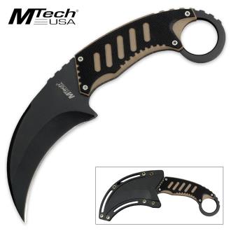 Mtech Neck Karambit with Black and Tan G10 Handle and Molded Sheath