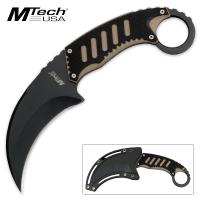 17-MC07027 - Mtech Neck Karambit with Black and Tan G10 Handle and Molded Sheath