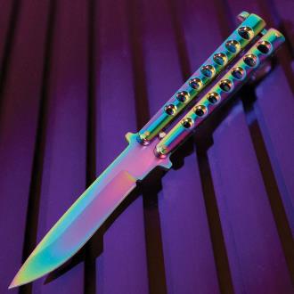 Rainbow Butterfly Knife Stainless Steel Blade Skeletonized Handle