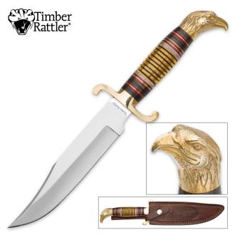 Timber Rattler Wind Sultan Golden Eagle Head Fixed Blade Knife with Leather Sheath