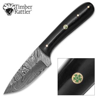 Timber Rattler Terra Preta Damascus Fixed Blade Knife with Leather Sheath