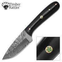 17-TR151 - Timber Rattler Terra Preta Damascus Fixed Blade Knife with Leather Sheath