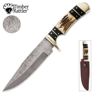 Timber Rattler Colorado Hunter Damascus Knife Leather Sheath