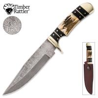 17-TR69 - Timber Rattler Colorado Hunter Damascus Knife &amp; Leather Sheath