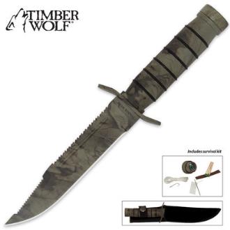 Timber Wolf Camo Jungle Survival Knife with Sheath and Survival Kit - TW337