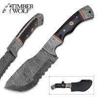 17-TW431 - Timber Wolf Fixed Blade Hunting Cleaver Knife Micarta &amp; Damascus
