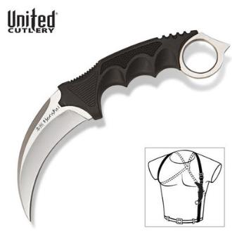 Silver Honshu Karambit With Shoulder Harness Sheath - UC2977