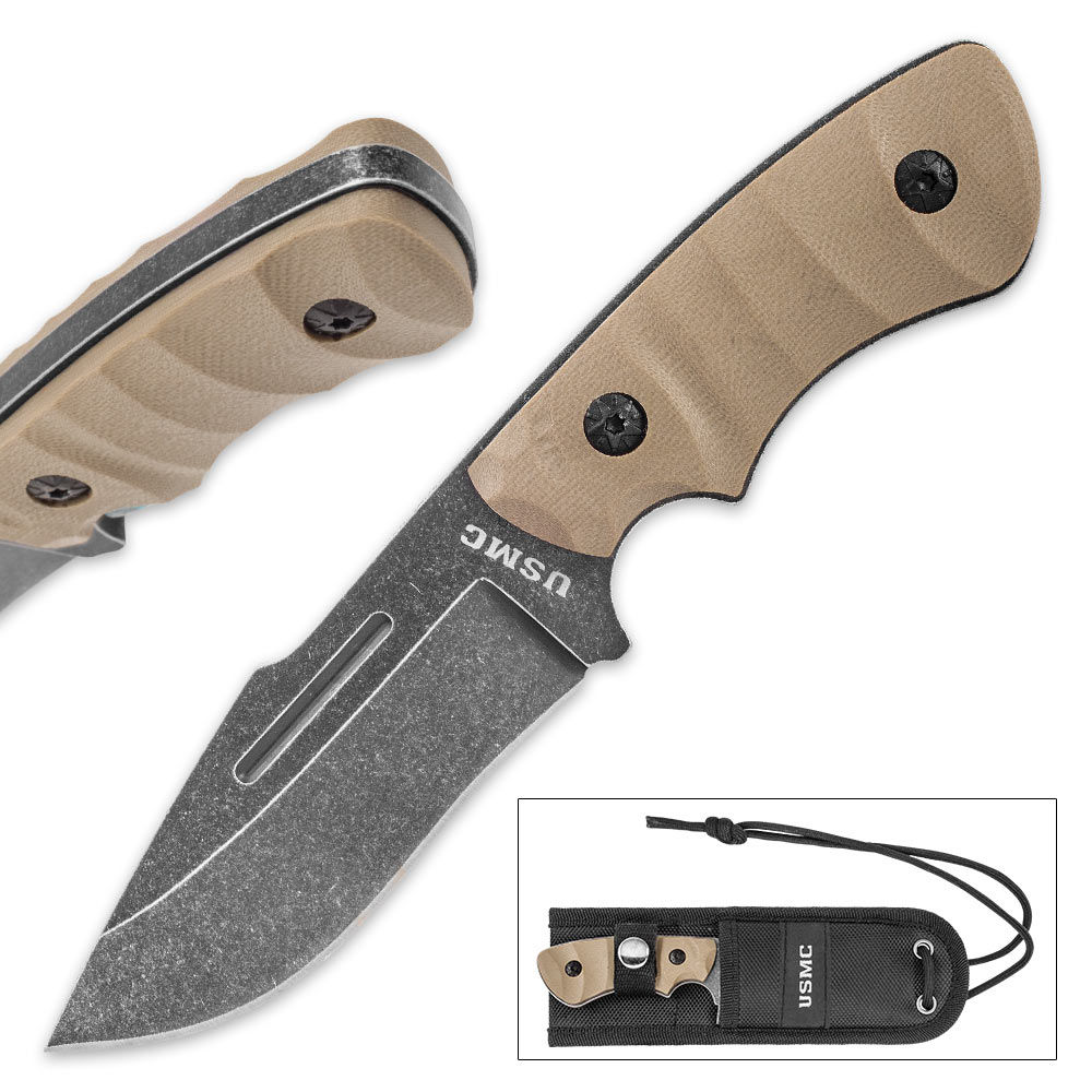 Usmc Desert Warrior Fixed Blade Knife With Nylon Leg Sheath