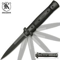 BK1830 - Micarta Handle Black Stiletto Switchblade - BK1830