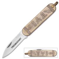 19-BK3322 - Antique Gold Masonic Folding Knife
