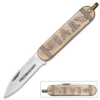 19-BK3322 - Antique Gold Masonic Folding Knife