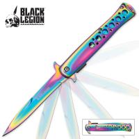 19-BV388 - Black Legion Rainbow Titanium Assisted Opening Stiletto Knife