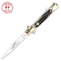 19 KC5053 - Kissing Crane Burnt Bone Composite Stiletto Switchblade Pocket Knife