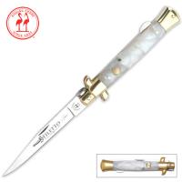19 KC5055 - Kissing Crane Mother of Pearl Stiletto Switchblade Pocket Knife