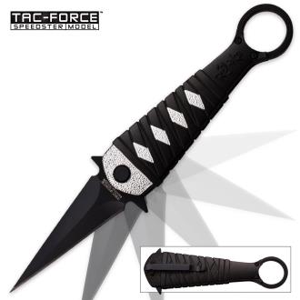 Tac Force Assassin Fold Assisted Opening Pocket Knife Dagger Blade Finger Ring Black and Silver