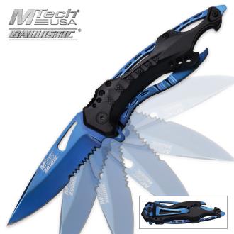 Mtech Ballistic Assisted Opening Folding Pocket Knife Blue Titanium