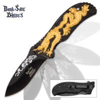 19-MC40134 - Dark Side Blades Ballistic Gold Dragon Assisted Opening Pocket Knife
