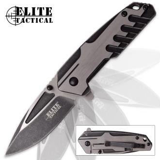 Elite Tactical Black Satin Assisted Opening Pocket Knife