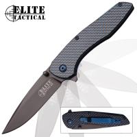19-MC40562 - Elite Tactical Azurite Pocket Knife - One-Handed Opening - Woven Carbon Fiber Handle