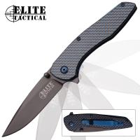 19-MC40562 - Elite Tactical Azurite Pocket Knife One Handed Opening Woven Carbon Fiber Handle