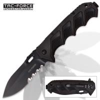 19-MC40573 - Tac Force Ironclad Speedster Assisted Opening Pocket Knife Partially Serrated All Black