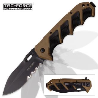 Tac Force Ironclad Speedster Assisted Opening Pocket Knife Partially Serrated Black and Tan