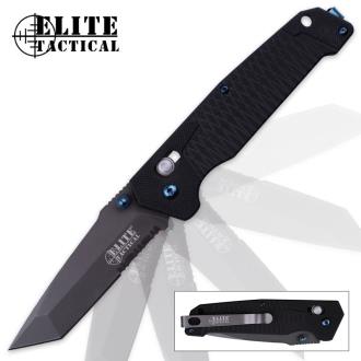 Elite Tactical Ghost Tanto Pocket Knife Ball Bearing Pivot G10 Handle Partially Serrated