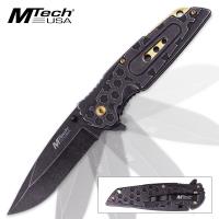19-MC40675 - MTech USA Radiator Assisted Opening Pocket Knife - Stonewashed with Contrasting Gold Titanium Liner