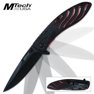 Mtech USA Stars and Stripes Assisted Opening Pocket Knife - Black with Red Accents