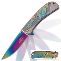 19-MC4439 - Iridescent Rainbow Mountain Eagle Assisted Opening Pocket Knife