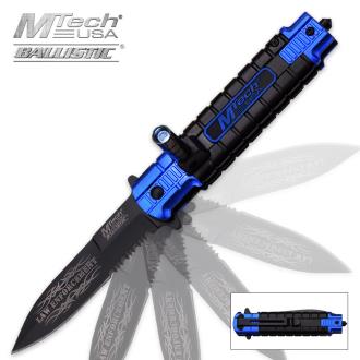 MTech Ballistic Law Enforcement Assisted Opening Rescue Pocket Knife With LED Light