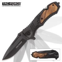 19-MC91018 - Tac Force Speedster Assisted Opening Gentleman&#39;s Pocket Knife with Burl Wood Handle Overlay
