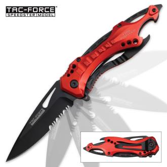 Tac Force Red Speedster Assisted Opening Pocket Knife - Half Serrated Blade Red Handle Black Liner