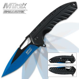 Mtech Spring Assisted Opening Blue and Black Blade Pocket Knife