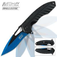 19-MC9499 - Mtech Spring Assisted Opening Blue and Black Blade Pocket Knife