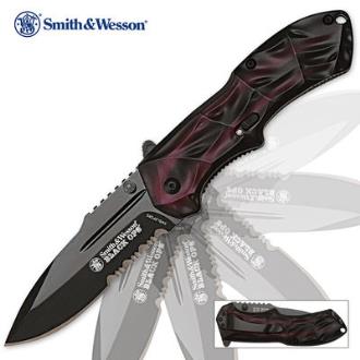 Smith & Wesson Black Ops Red Serrated Tactical Pocket Knife - SWBLOP3RS