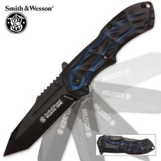 Smith & Wesson Black Ops Blue Tanto Tactical Pocket Knife - SWBLOP3TBL
