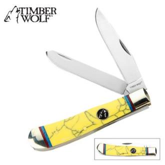 Timber Wolf Yellow Turquoise Trapper Pocket Knife - TW233
