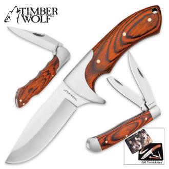 Timber Wolf Leader of the Pack Knife and Tin Set