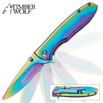 Timber Wolf Executive Everyday Carry Assisted Opening Pocket Knife Iridescent Rainbow