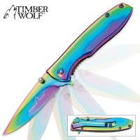 19-TW549 - Timber Wolf Executive Everyday Carry Assisted Opening Pocket Knife Iridescent Rainbow