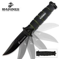 19-UC3098 - USMC Black and Green Assisted Opening Combat Pocket Knife