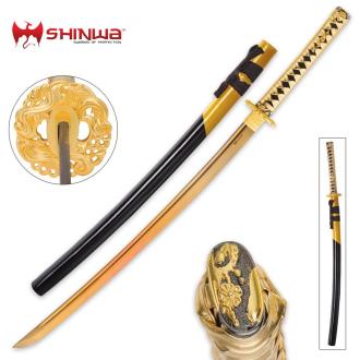 Shinwa Golden Knight Katana Sword with Wooden Scabbard
