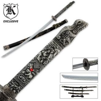 3 Pc Dragon Conqueror Samurai Sword Set Display Stand BK2220