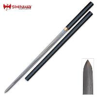 KZ351DDZ - Shinwa Black Shikomizue Double Edged Ninja Sword Black Damascus Steel - KZ351DDZ