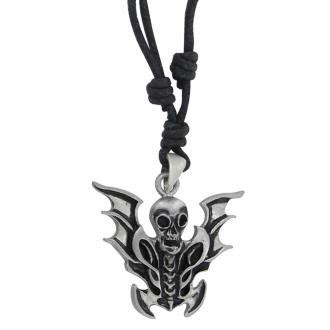 Flying Skull and Spine Pewter Necklace