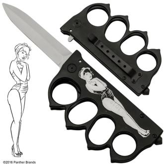 Bomber Babe WWI Knuckle Trench Knife Trigger Action Folder