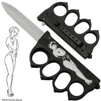 B-161-BK-BB2 - Bomber Babe WWI Knuckle Trench Knife Trigger Action Folder