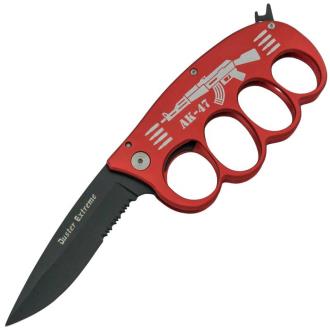 Ak-47 Buckle Folding Knuckle Knife Duster Extreme Red Knife